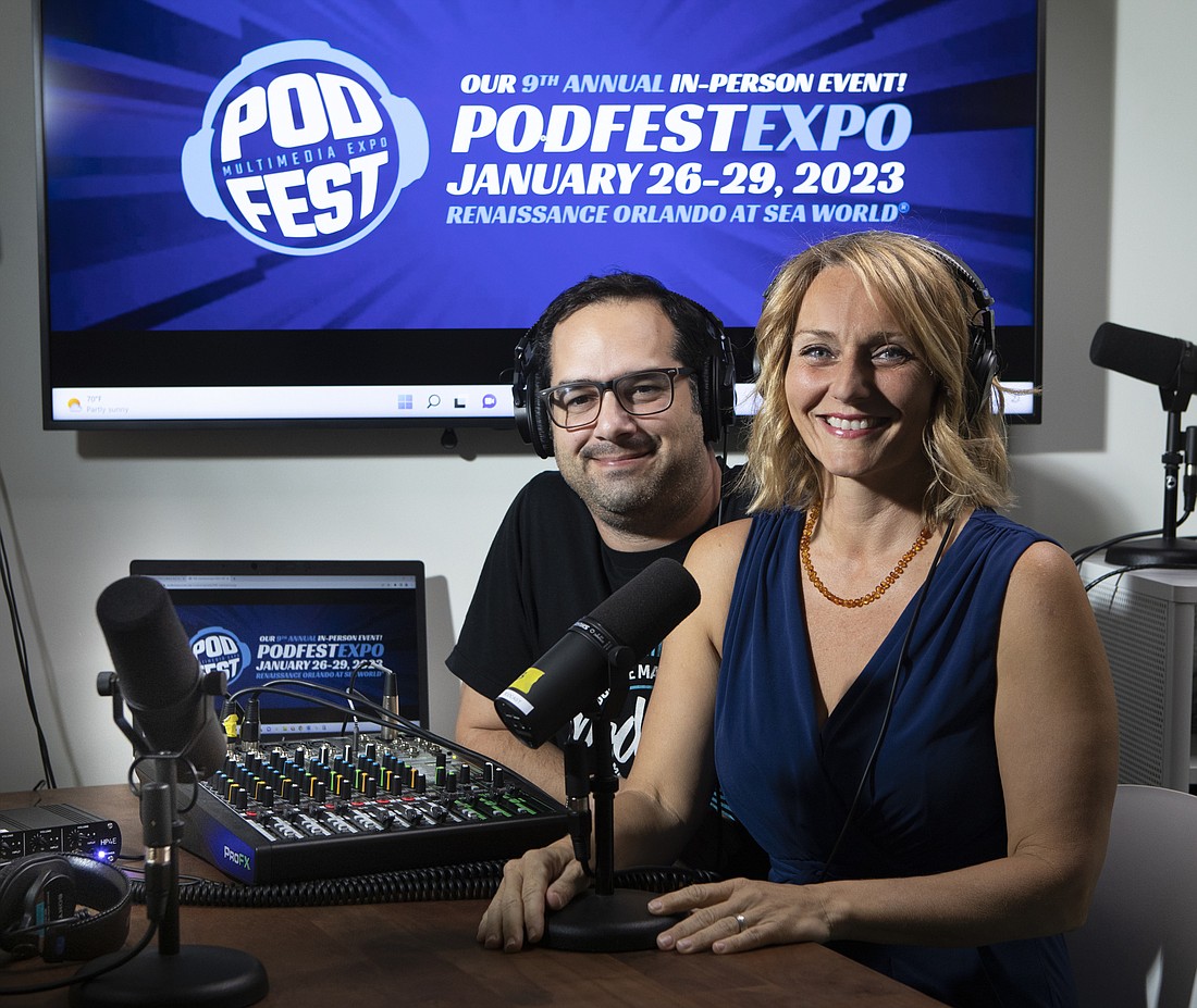 Chris and Katie Krimitsos have become a podcasting power couple. (Photo by Mark Wemple)