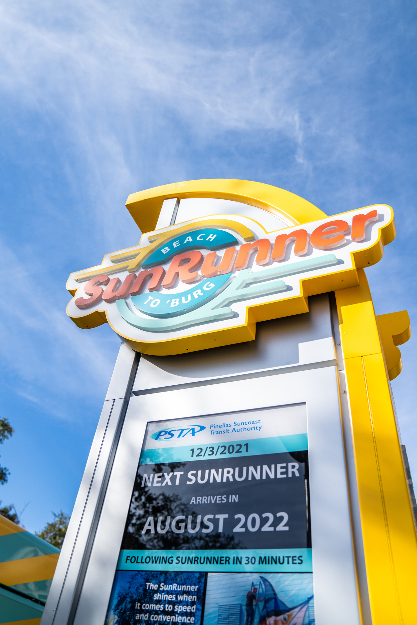 With their bright colors and graphics designed by local artist Catherine Woods, the SunRunner buses and stops are tough to miss. (Courtesy photo)