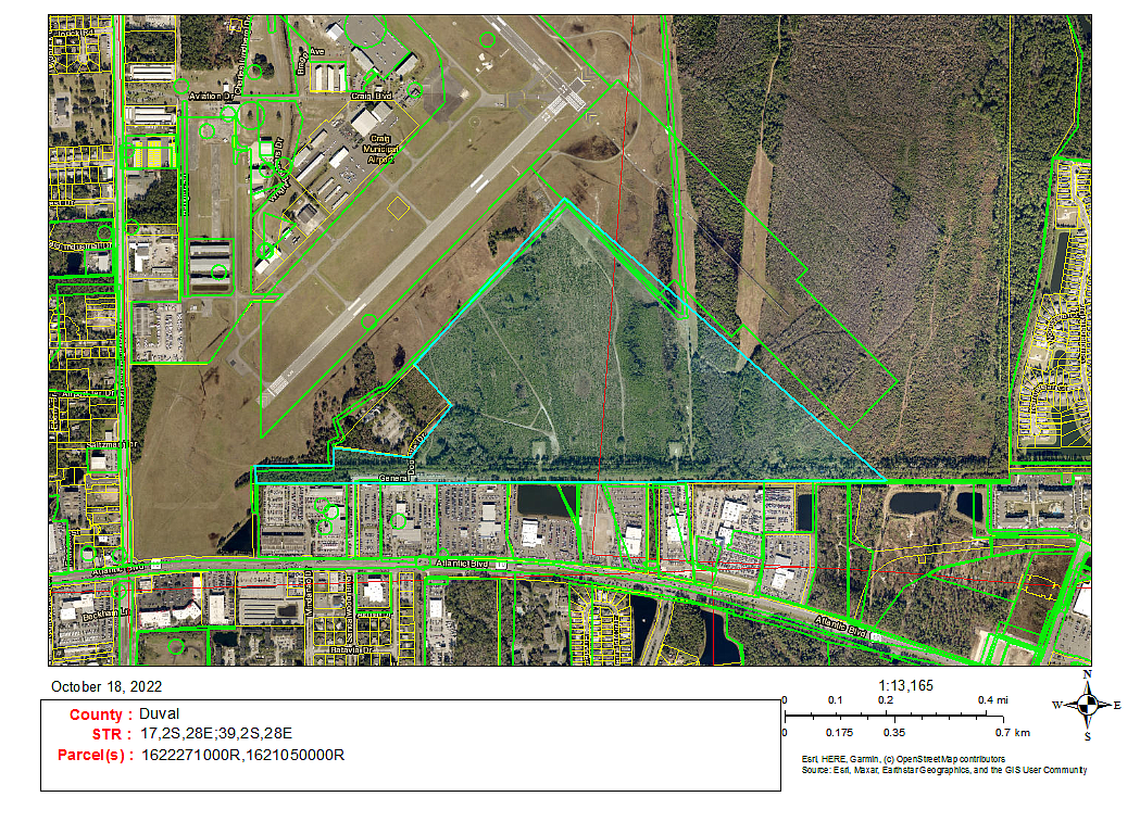 Special to the Daily Record: An aerial outline of the proposed DJX4 distribution center on Jacksonville Aviation Authority land at Craig Airport.