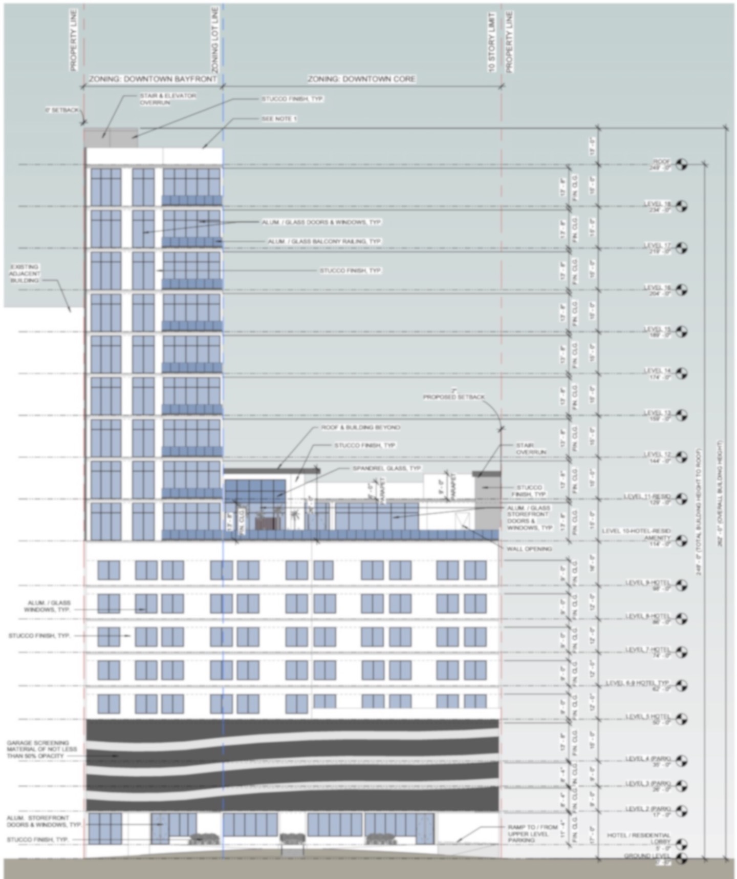 The design by Hoyt Architects for 1225 Second Street shows nine floors of condominiums above 10 stories of hotel and parking structure. The condo tower is immediately adjacent to the Embassy Suites hotel. (Courtesy rendering)