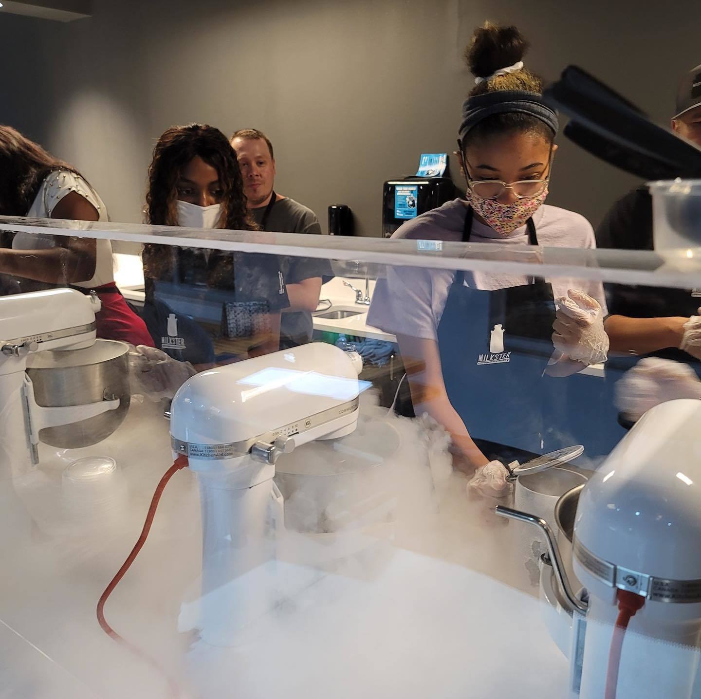 After ingredients are selected, the ice cream is created using liquid nitrogen.