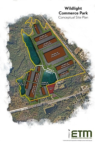 A conceptual site plan for Pattillo Industrial Real Estateâ€™s proposed Wildlight Commerce Park.
