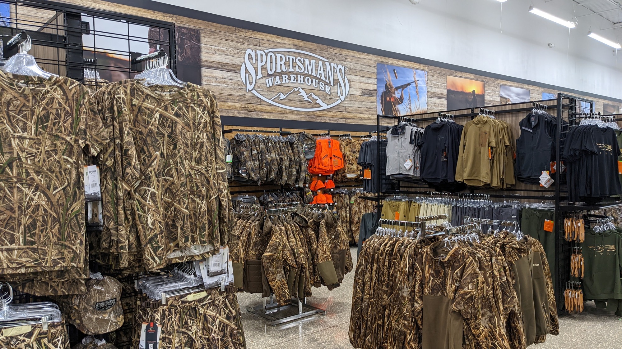 Hunting apparel on display at Sportsman’s Warehouse.