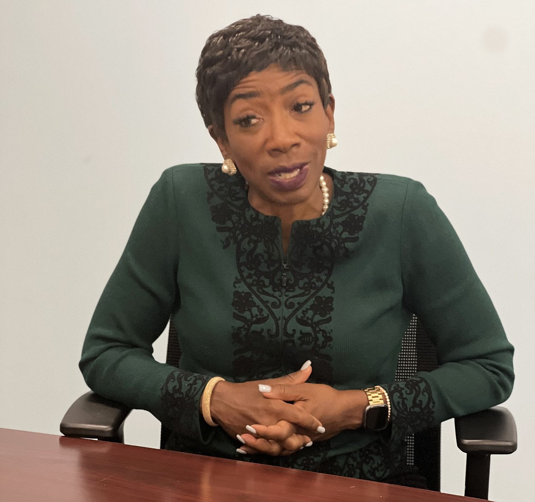 Carla Harris, the author of the new book, â€œLead to Win: How to be a Powerful, Impactful, Influential Leader in Any Environment,â€ at an interview Nov. 7 at Guardian Catholic School on Jacksonvilleâ€™s Northside.