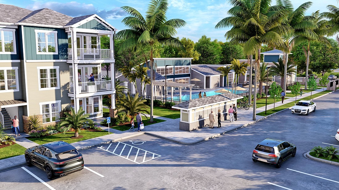 The new apartment complex coming to Pine Island Road is expected to open to residents fall of 2023. (Courtesy rendering)