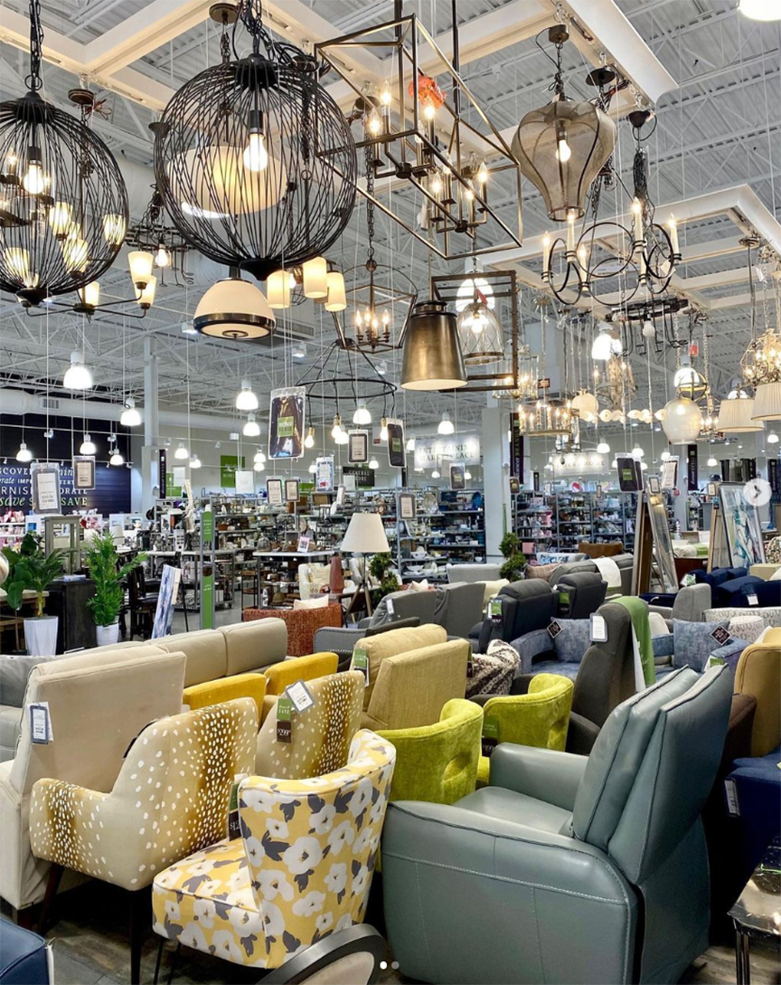 HomeSense “features a wide array of furniture, a rug emporium, a wall art and mirror gallery, an extensive lighting department that includes hanging chandeliers, and a ‘work from home’ section.