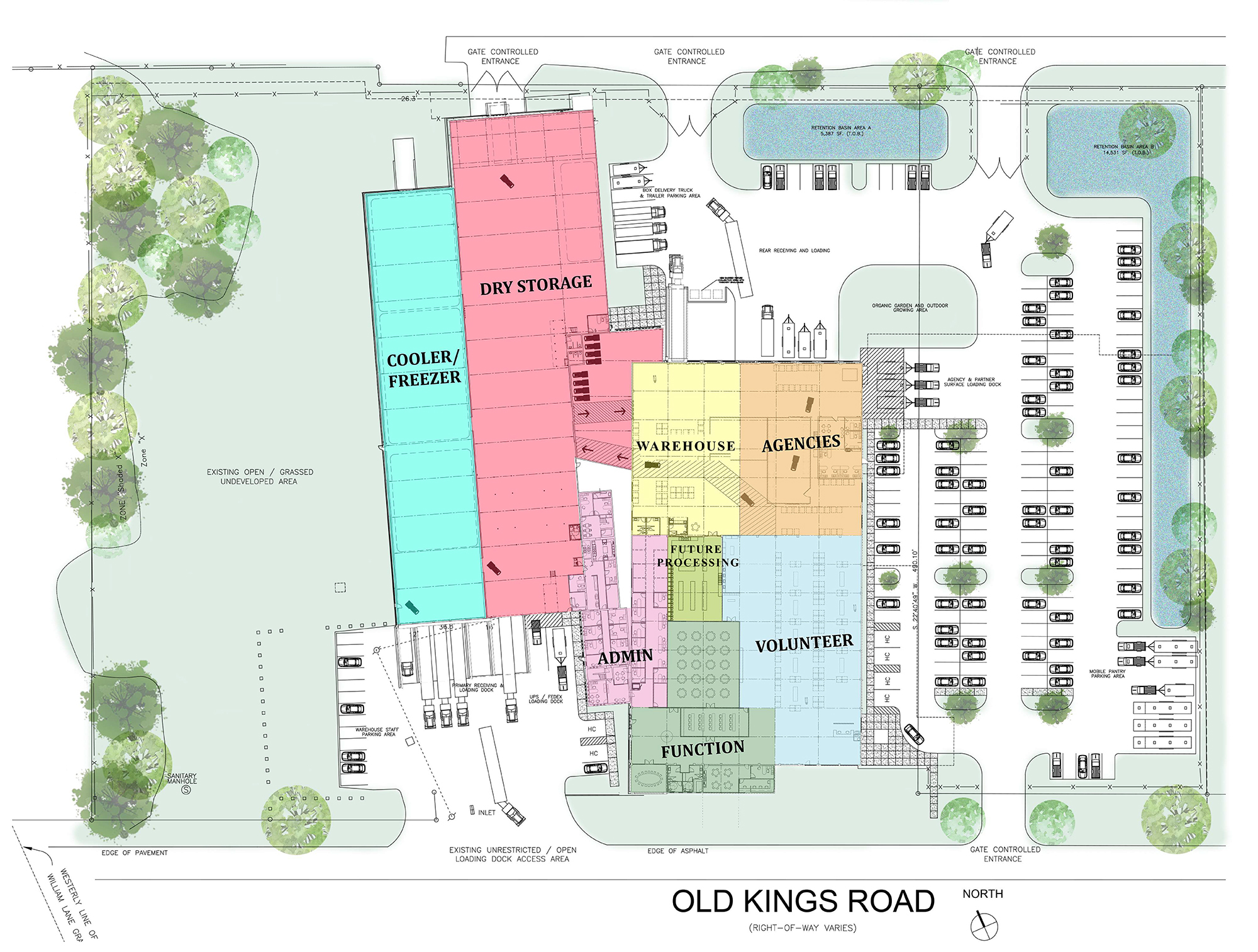 The site plan for the new Feeding Northeast Florida food bank headquarters at 5245 Old Kings Road.