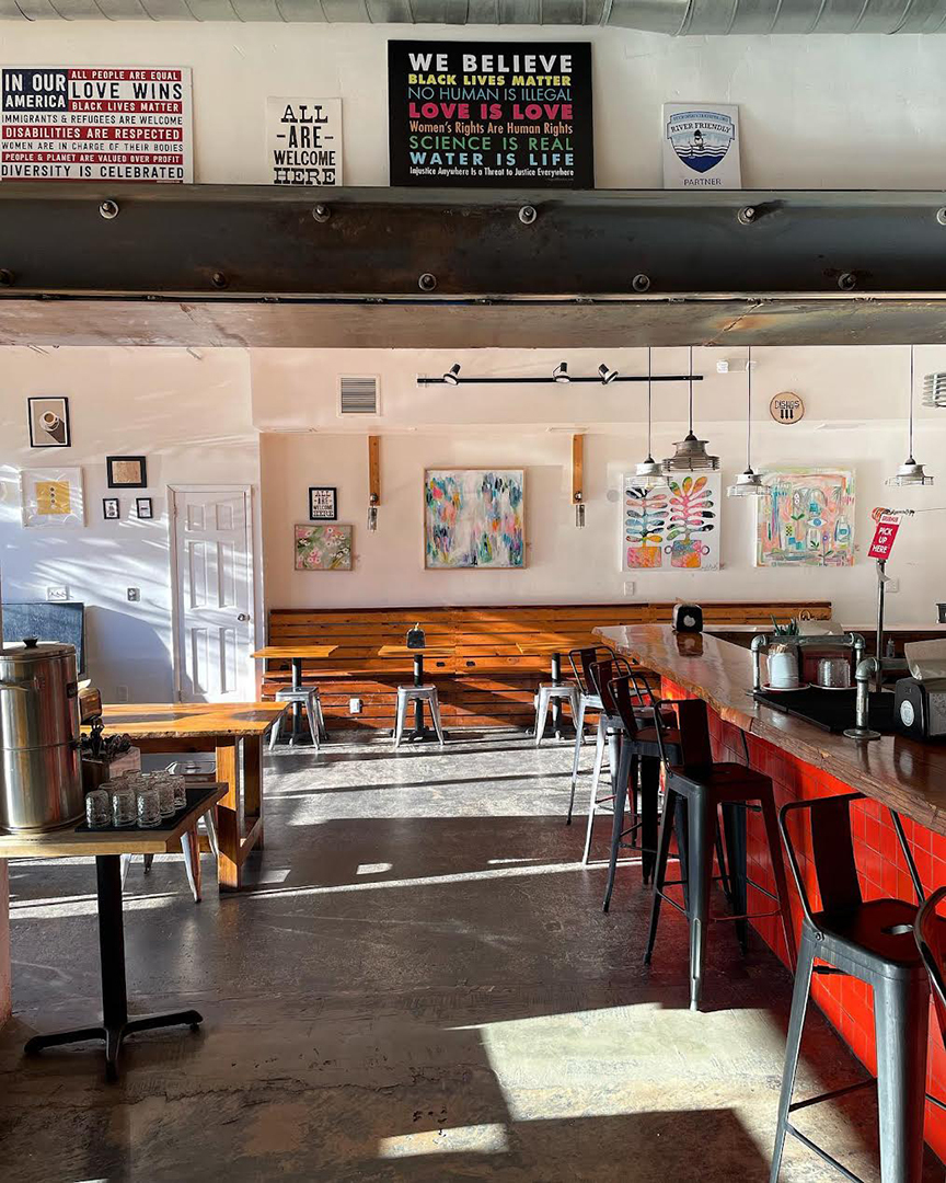 The interior of Southern Roots Filling Station, a vegan restaurant and coffee shop in Riverside. (Southern Roots)
