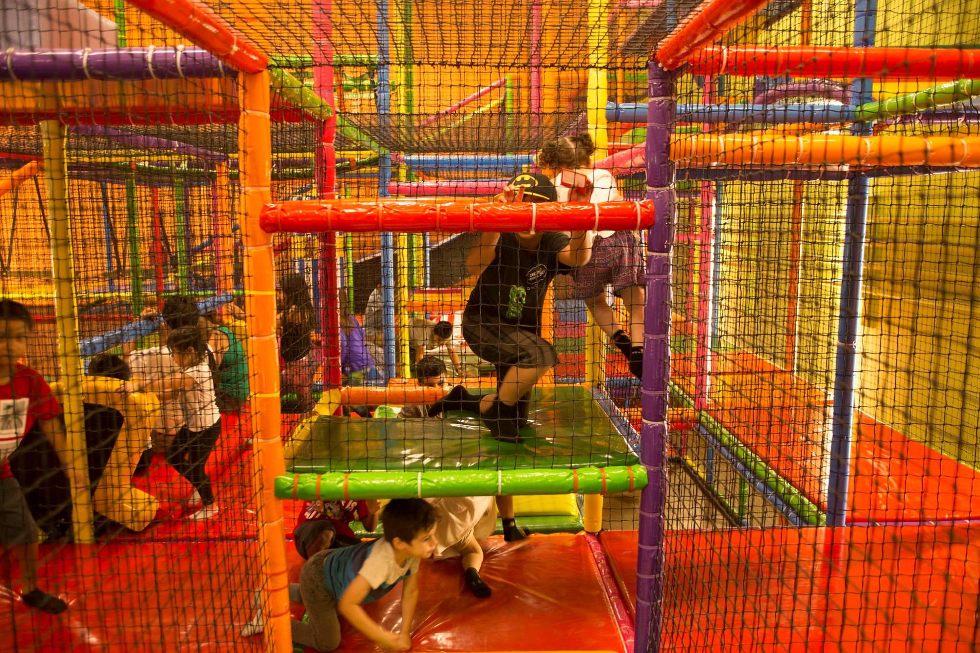 Kids Empire offers climbing walls, mazes, play structures, spinning, sliding, a block area and a ball pit.