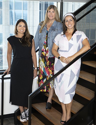Pictured from left are  FKQ Senior Account Director Elisa DeBernardo, Group Creative Director DanaÂ Cohen and Group Media Director Gina Kline. (Photo by Mark Wemple)