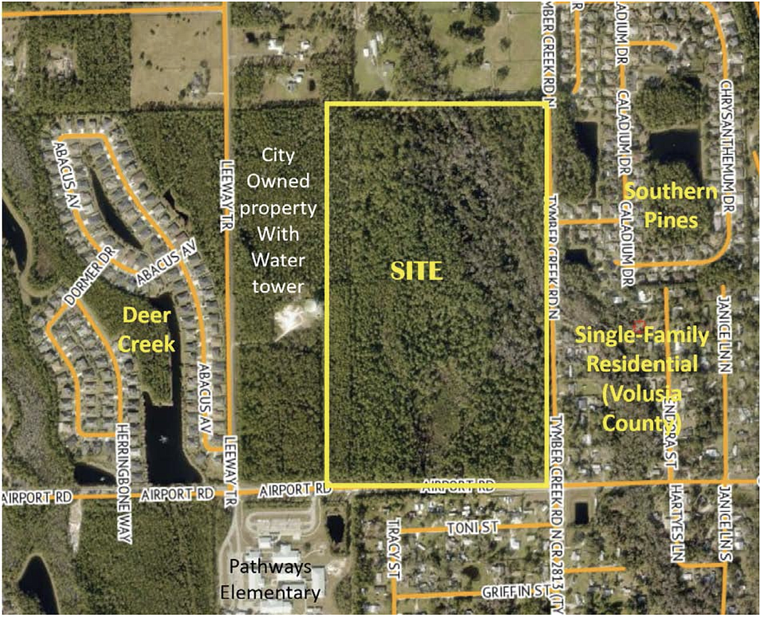 Paytas Homes sought approval for the construction of a 129-home residential subdivision to be located in an 84-acre property at the northwest corner of Tymber Creek Road and Airport Road. Courtesy of the city of Ormond Beach
