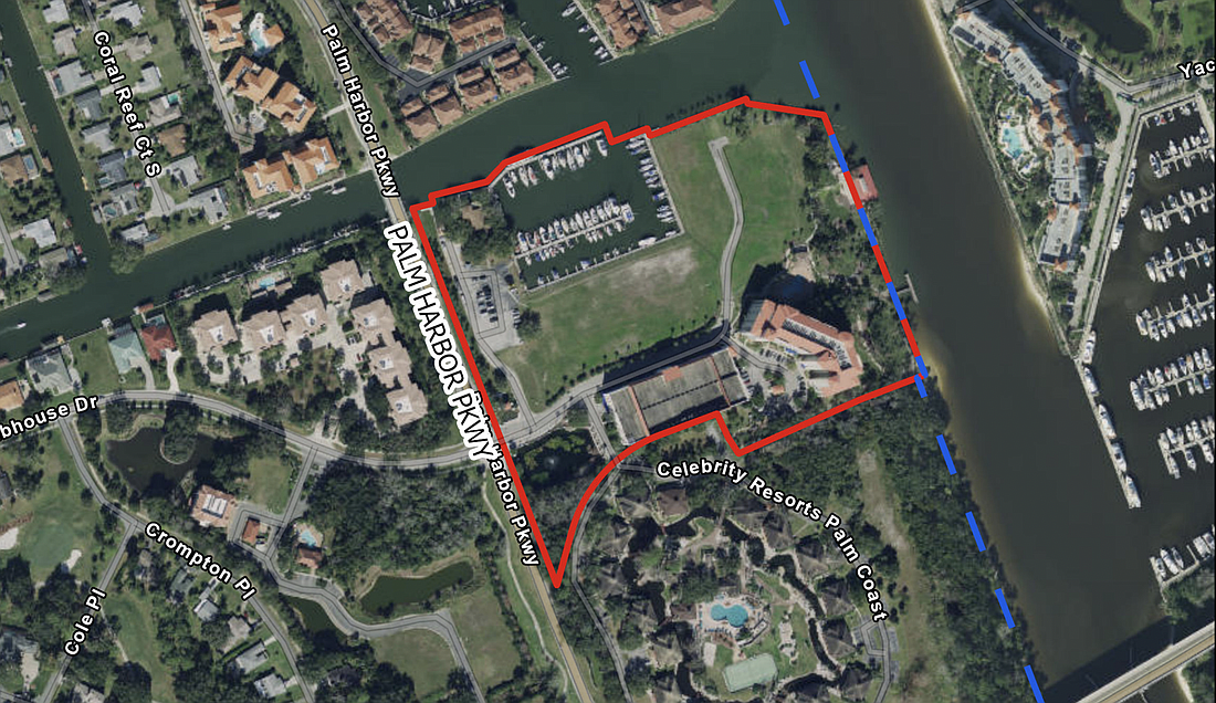 The location of the Harborside Inn and Marina is at the intersection of Palm Harbor Parkway and Clubhouse Drive in Palm Coast. Image from Palm Coast Planning and Development Regulation Board.