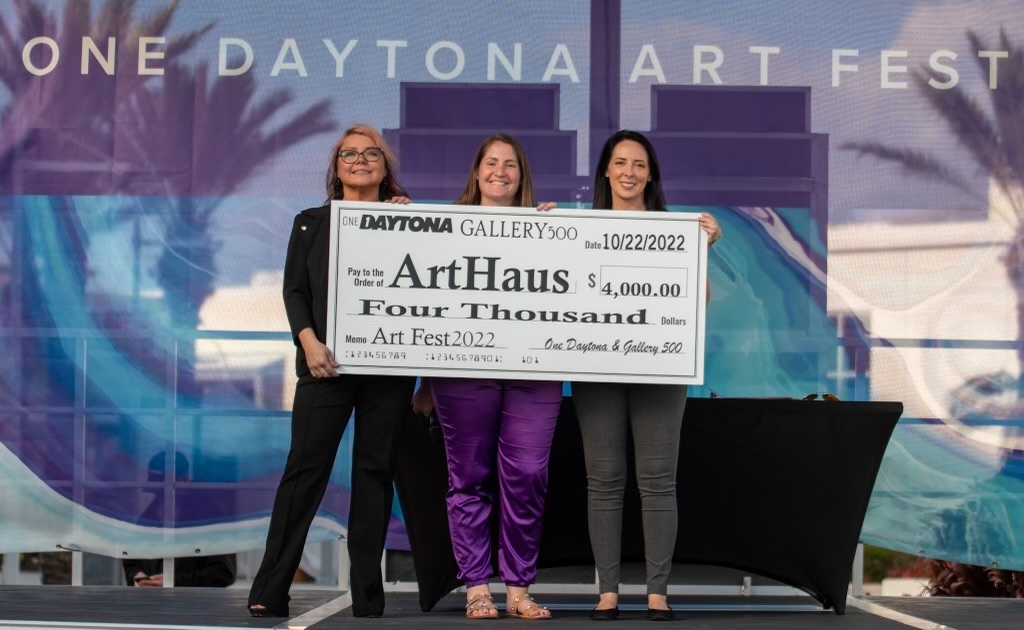 ArtHaus Executive Director Cameron Vinston, Gallery500 Director Amber O'Neal and One Daytona President Roxanne Ribakoff. Courtesy photo