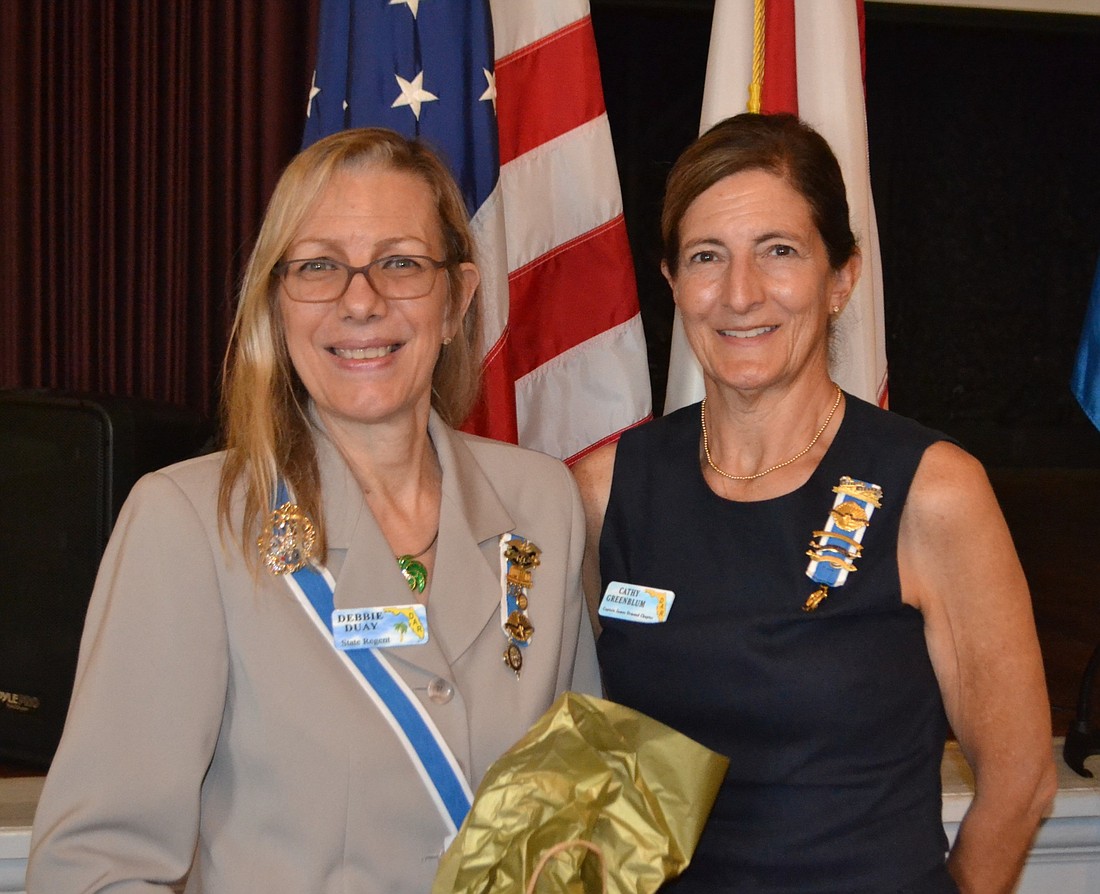 Florida State Regent Debby Duay and Capt. James Ormond Chapter Regent Cathy Greenblum. Courtesy photo