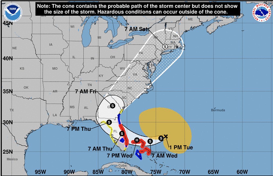 Nicole is expected to bring strong tropical force winds and the potential for hurricane force gusts to Volusia County. Courtesy of the National Hurricane Center