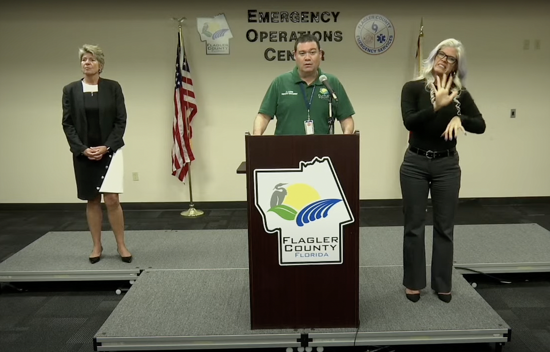 Flagler County Emergency Management Director Jonathan Lord gave a press conference at the Flagler County Emergency Operations Center on Tuesday, Nov. 8. Image from press conference live stream