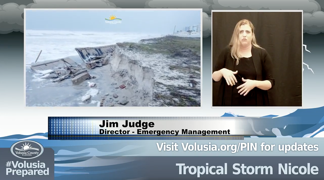 Volusia County held a news conference on Wednesday, Nov. 9, to discuss Tropical Storm Nicole. Screenshot courtesy of Volusia County government