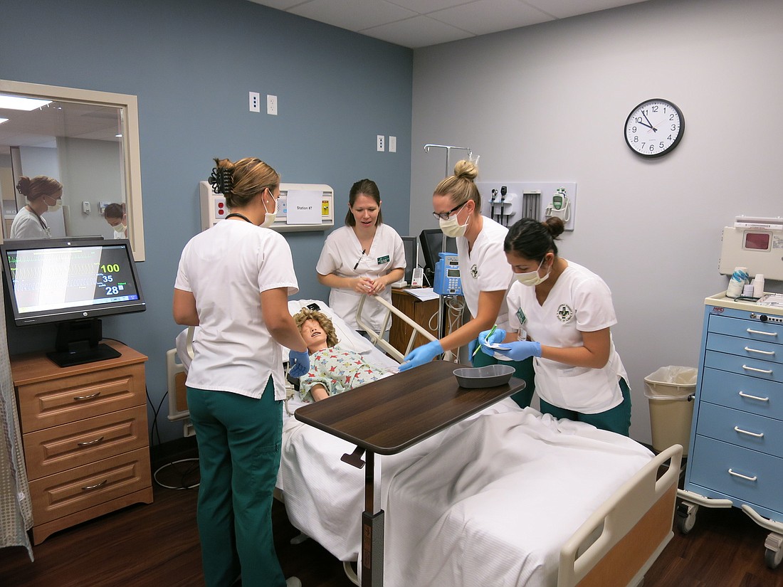 JU nursing students receive hands-on training in a simulation lab. The students in the Palm Coast program will have access to AdventHealth Palm Coast's high fidelity simulation center. Courtesy photo