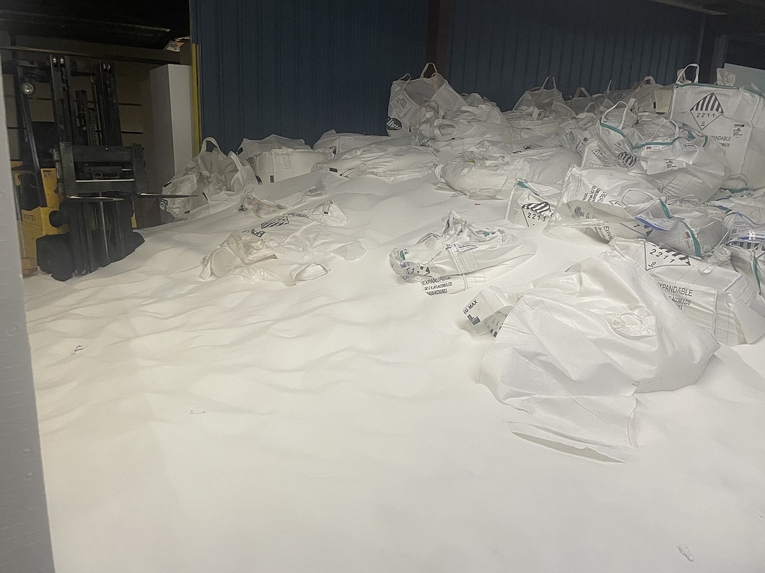 Between 120 and 150 bags of raw polystyrene material were slashed, and each bag cost between $2,000 and $2,500.Â Photo courtesy of the Volusia Sheriff's Office/Facebook
