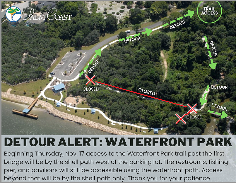 Detour map for Waterfront Park during construction.