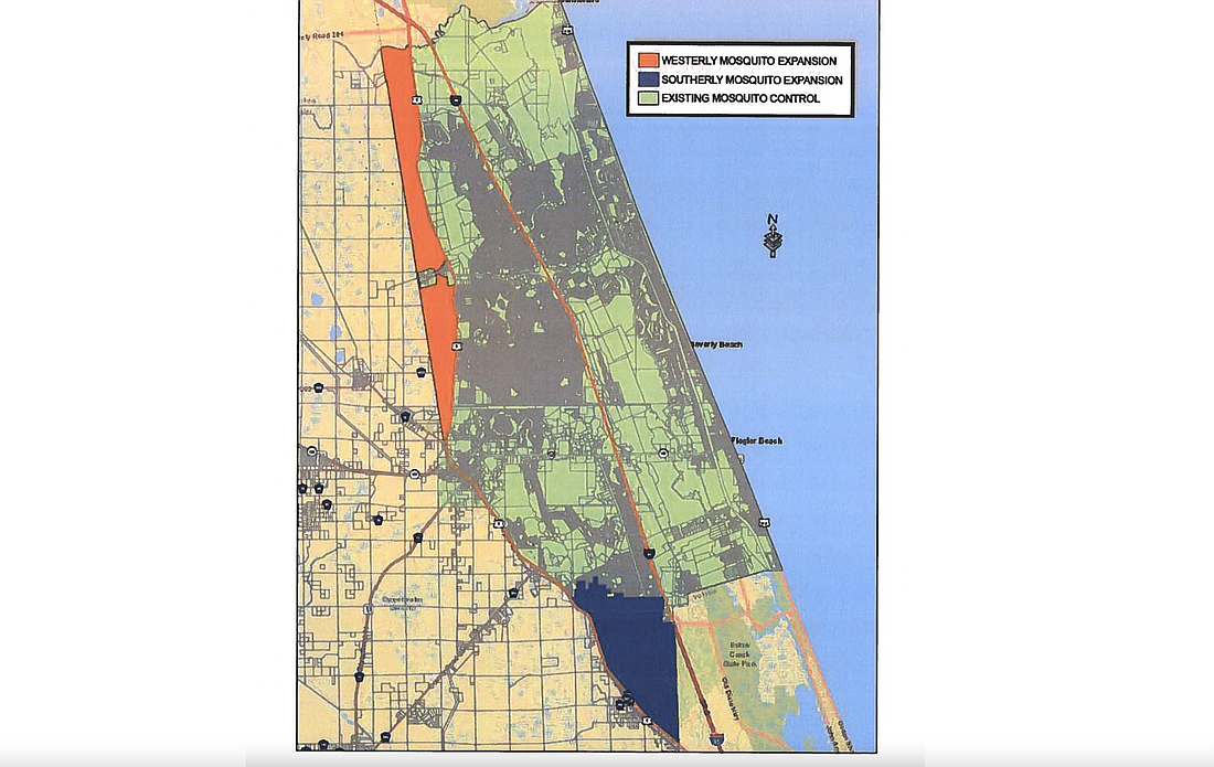 The new areas to be included under the EFMCD purview's are highlighted orange and blue. Photo from Flagler County Board of County Commissioners meeting documents