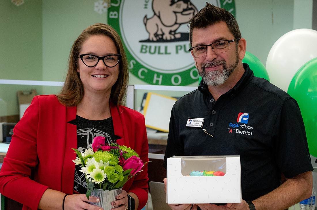 Donelle Evensen and Marcus Sanfilippo, both of Bunnell Elementary School, are Flagler Schools' Assistant Principal and Principal of the Year. Photo courtesy of Flagler Schools