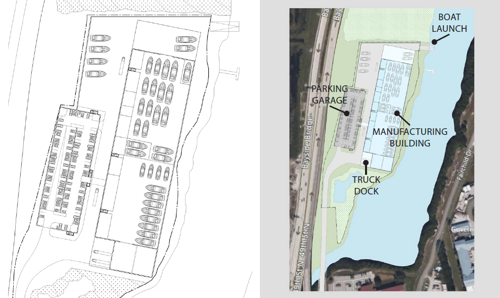A preliminary site plan shows how MarineMax plans to develop the 9.5-acre property it has leased from St. Pete-Clearwater International Airport. (Courtesy photo)