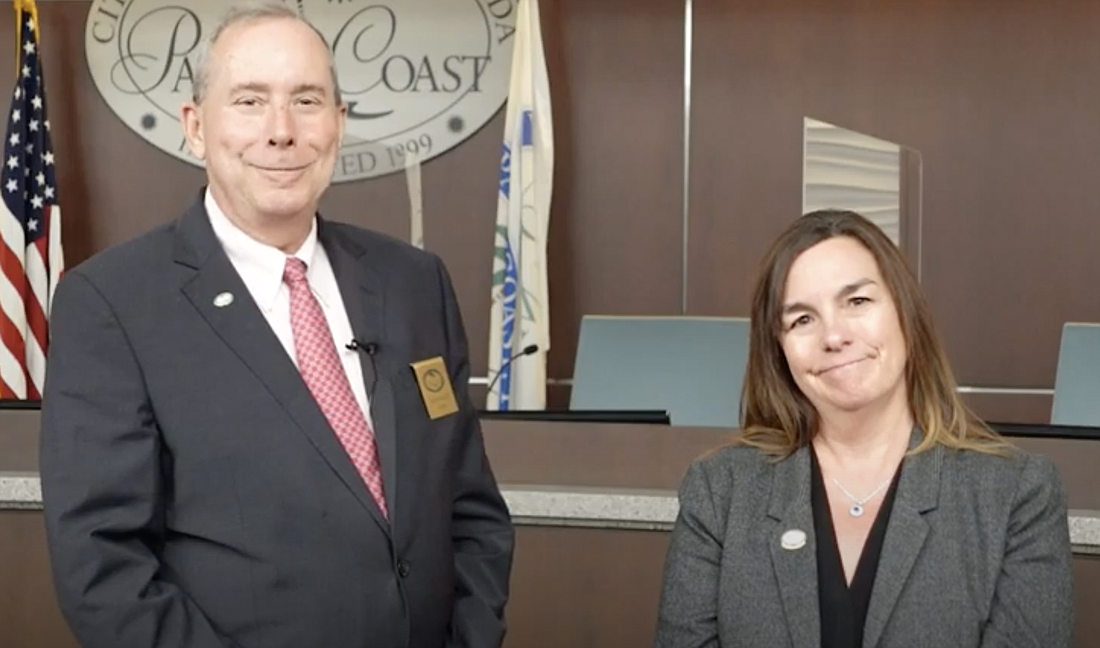 Palm Coast Mayor David Alfin and City Manager Denise Bevan announce the Virtual Citizen's academy. Image courtesy of Palm Coast Virtual Citizen's Academy video