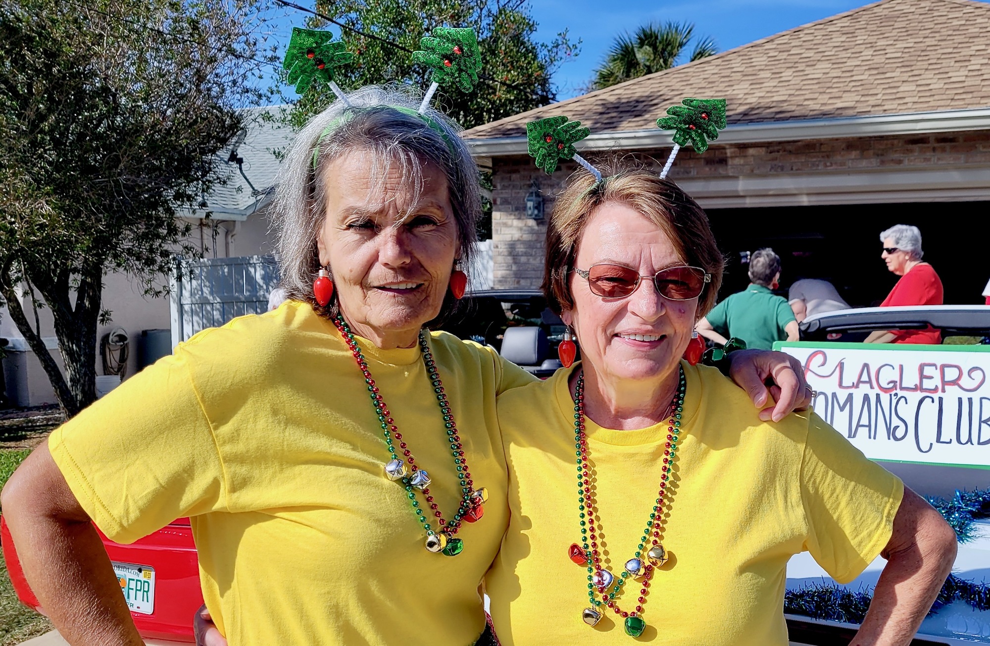 Barbara Macready and Mary Louk in their outfits for the Flagler Beach Holiday Parade in 2022. The two led the Flagler Woman's Club's members in the parade. Photo by Sierra Williams