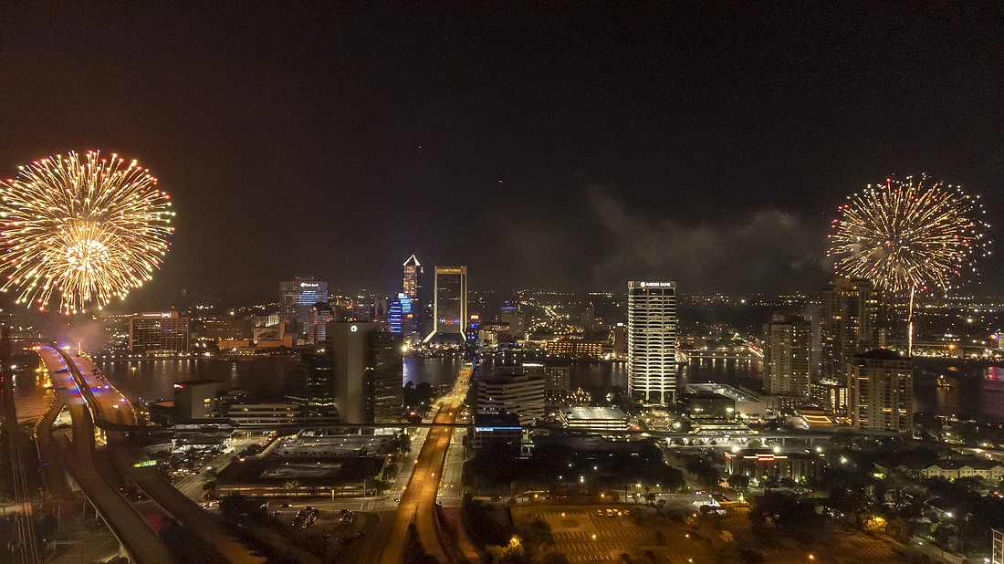 Fourth of July fireworks illuminate Downtown in this city of Jacksonville photo.
