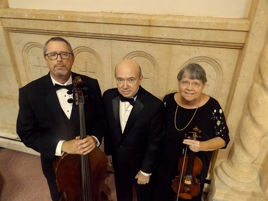 The Rickman-Acree-Corporon Piano Trio is composed of pianist Michael Rickman, violinist Susan Pitard Acree and cellist Joseph Corporon. Photo courtesy of the Daytona Solisti