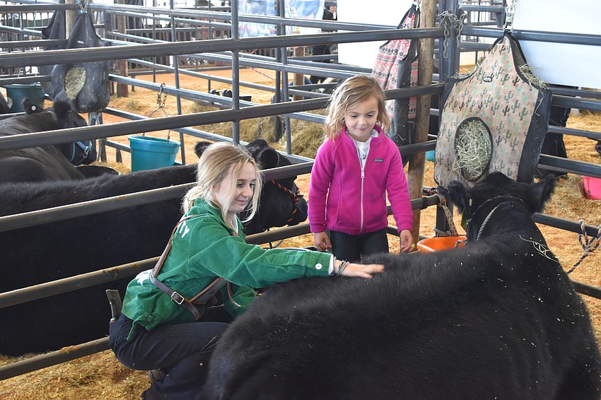 Lakewood Ranch High School junior Madison Roberts introduces Cleetus, to Lakewood Ranch 5-year-old Mackenzie Duff.