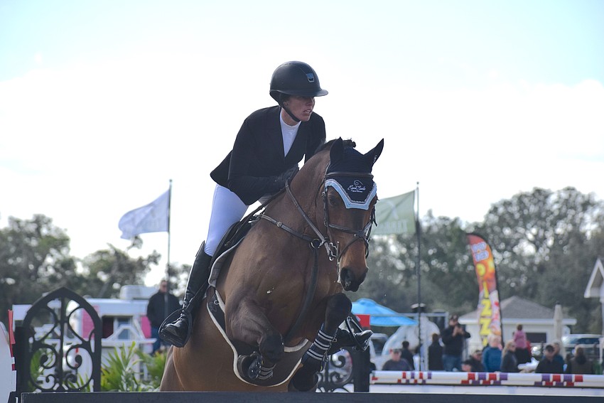 Kylie Clarkson goes up and over aboard ESH Diamantino. They made the jump, but didn't finish a clean run.