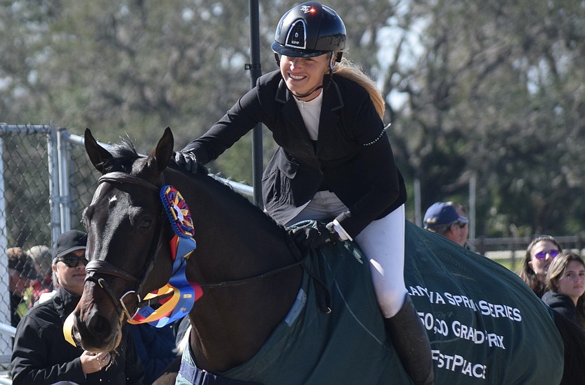 Kristen VanderVeen takes a victory lap aboard Jireh following the $50,000 Grand Prix of Sarasota.
