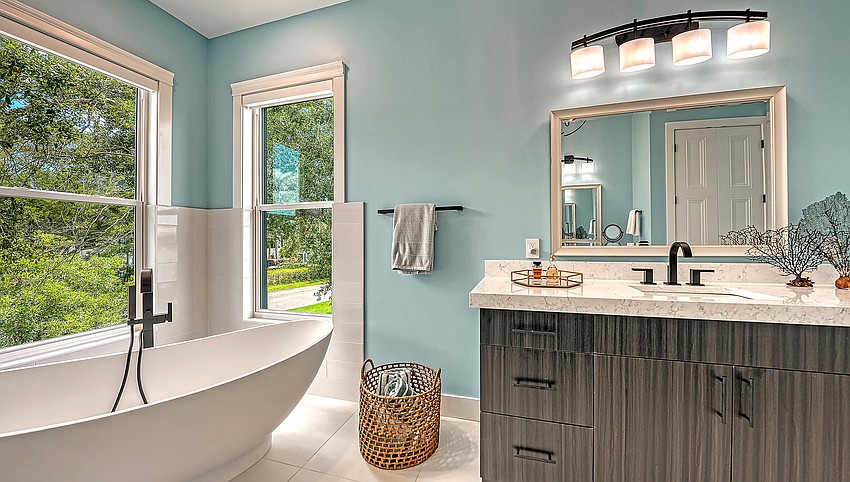 The home offers three full baths and one half.