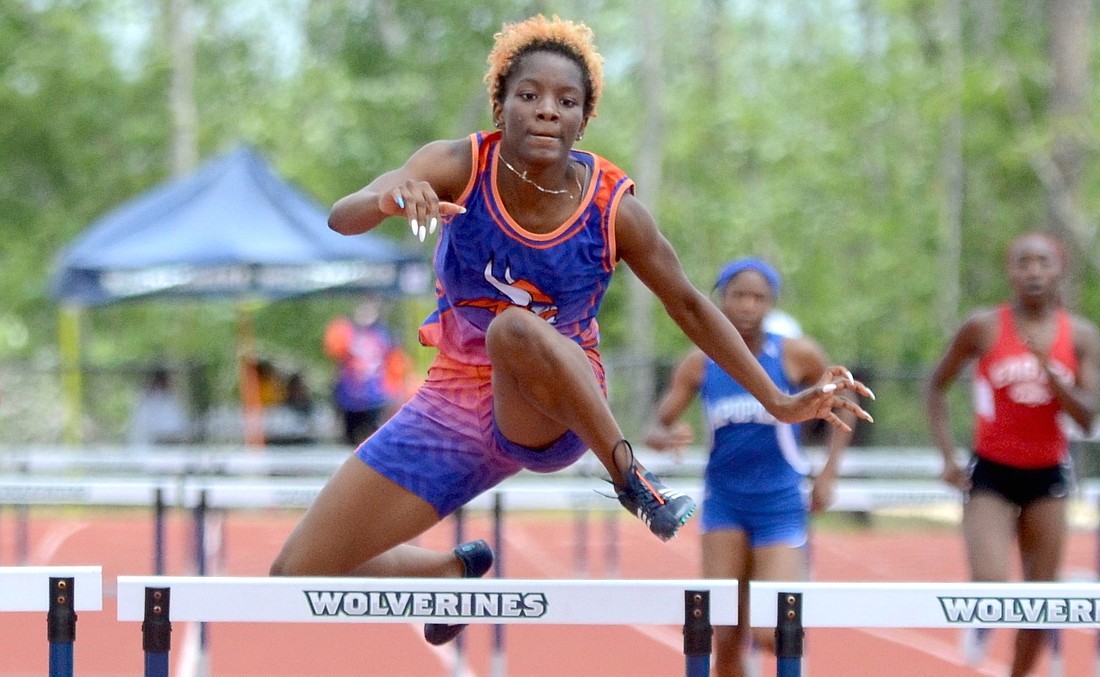 West Orange senior Jasmine Williams, seen here at the Metro West Conference Championship in April, won the girls 300-meter hurdles at the regional championship April 26.