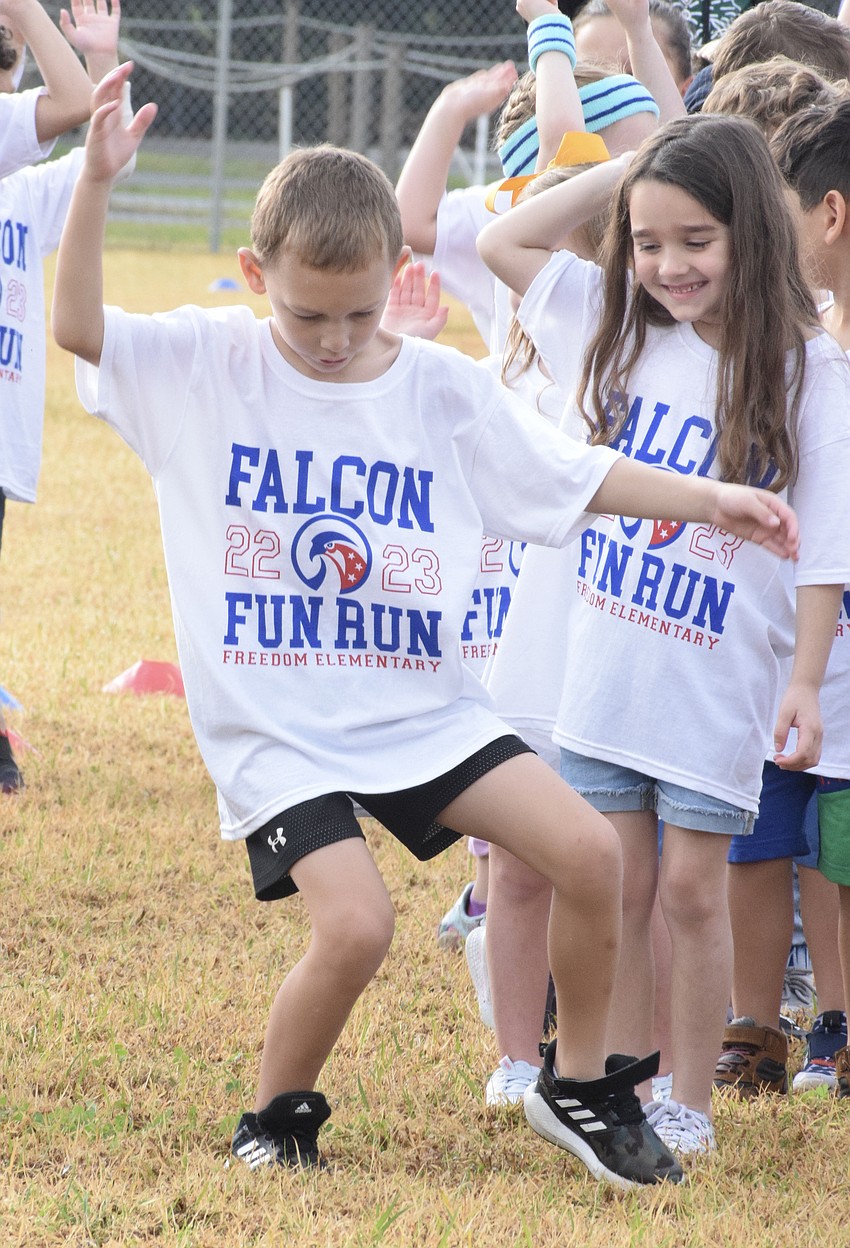 Freedom Elementary School kindergartner Corum Wikstrom shows off his dance moves.