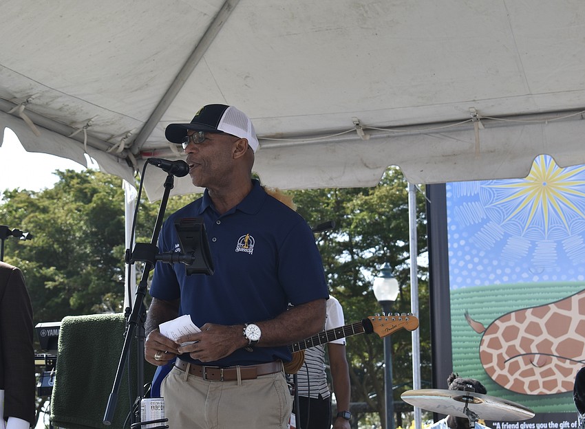 Sarasota City Manager Marlon Brown speaks at Embracing Our Differences 20th Anniversary Grand Opening.