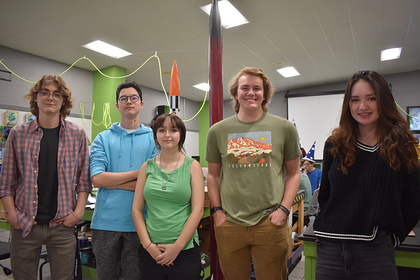 Daniel Desear, Daniil EM, Hana Knowlton, Maddox McGrath and Alison Whiteside are student members of The Rocketry Club at Suncoast Science Center/Faulhaber Fab Lab.