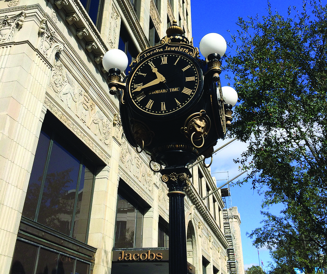 The Jacobs Jewelers clock is one of 100 manufactured by the Seth Thomas Clock Company in Connecticut. Only 10 remain in operation.