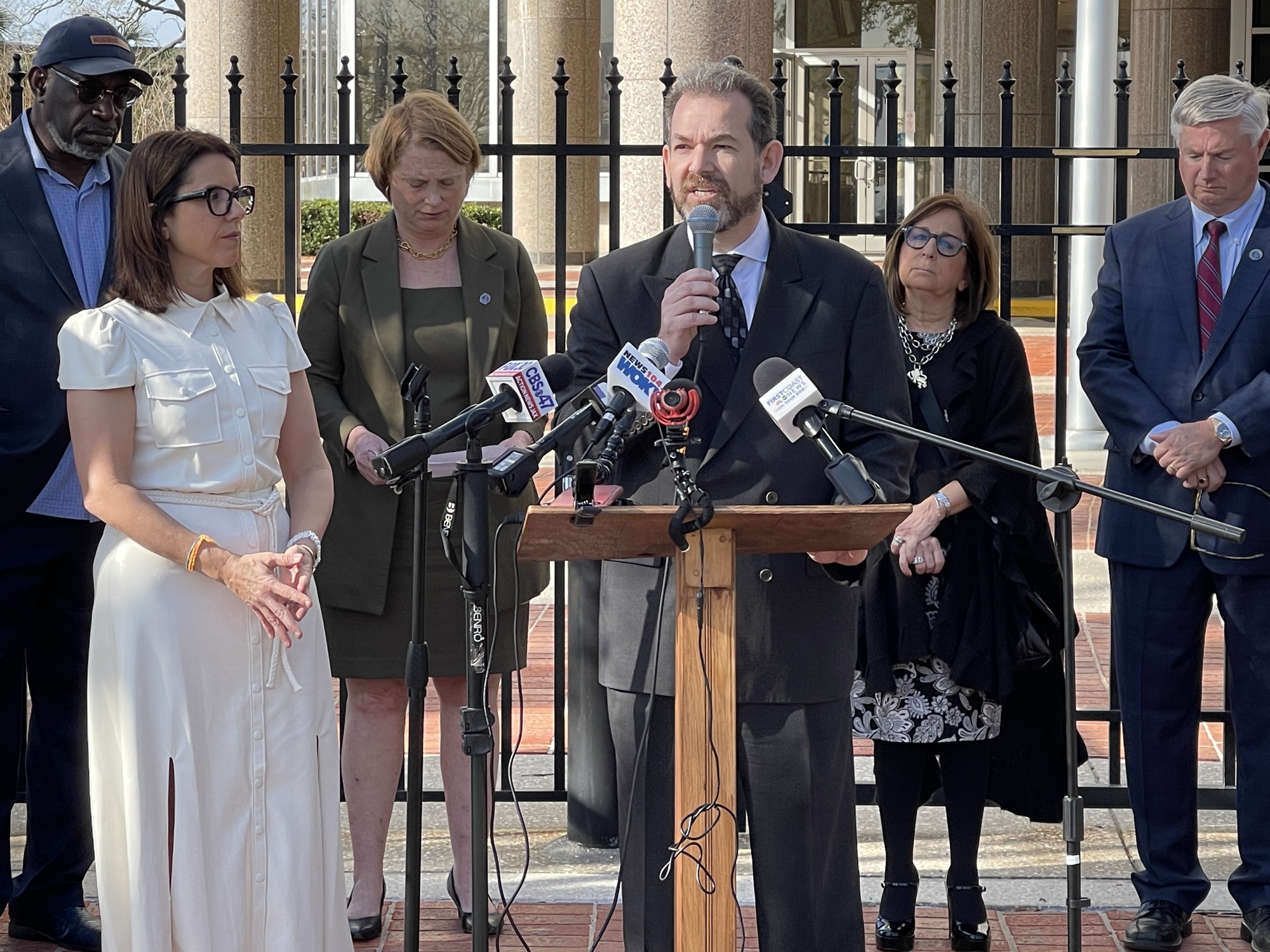 Jewish Community Alliance CEO Adam Chaskin speaks Jan. 19 at the CSX headquarters building.