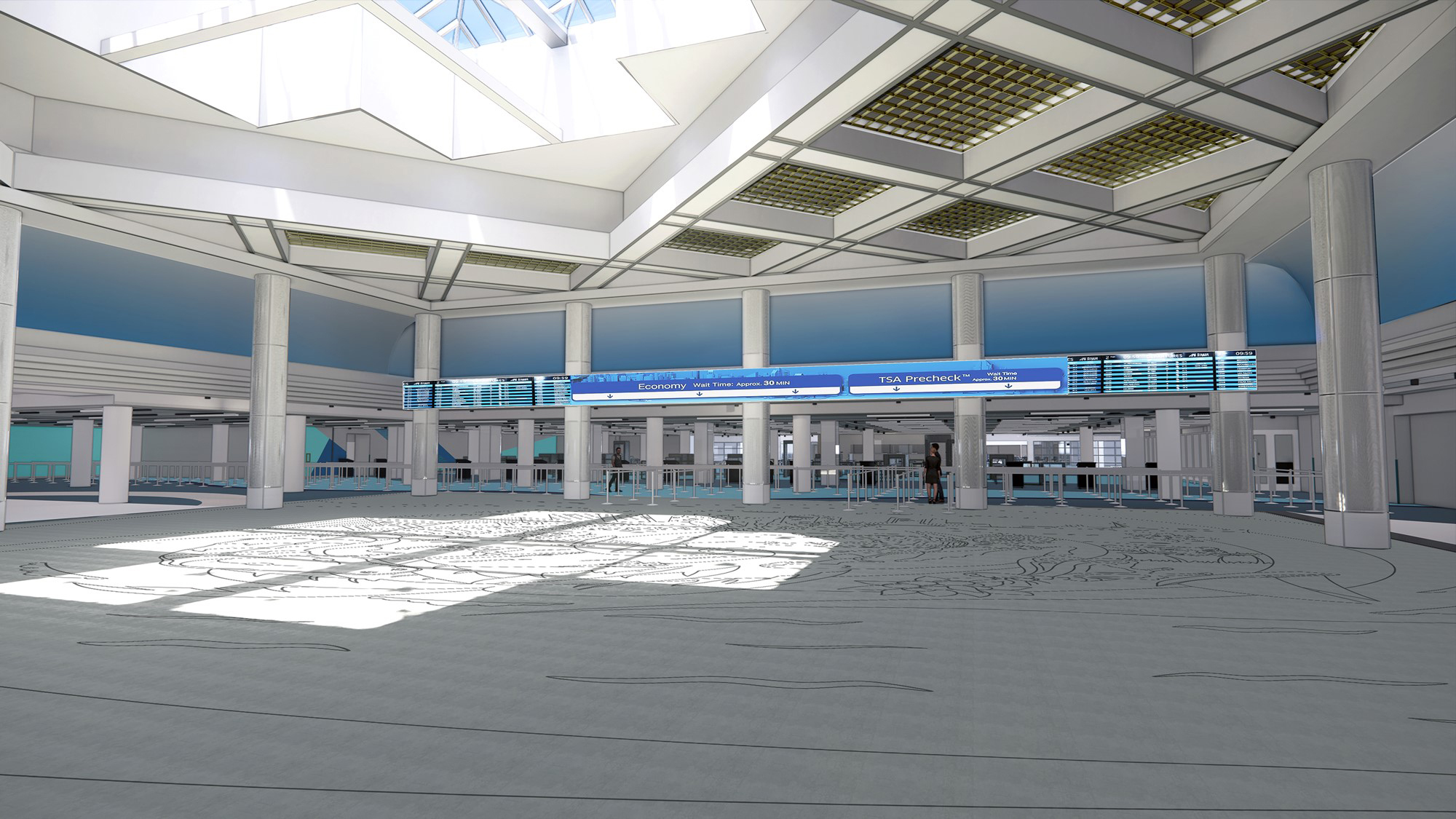 The first project in the Concourse B expansion is the security checkpoint renovations to increase passenger capacity.