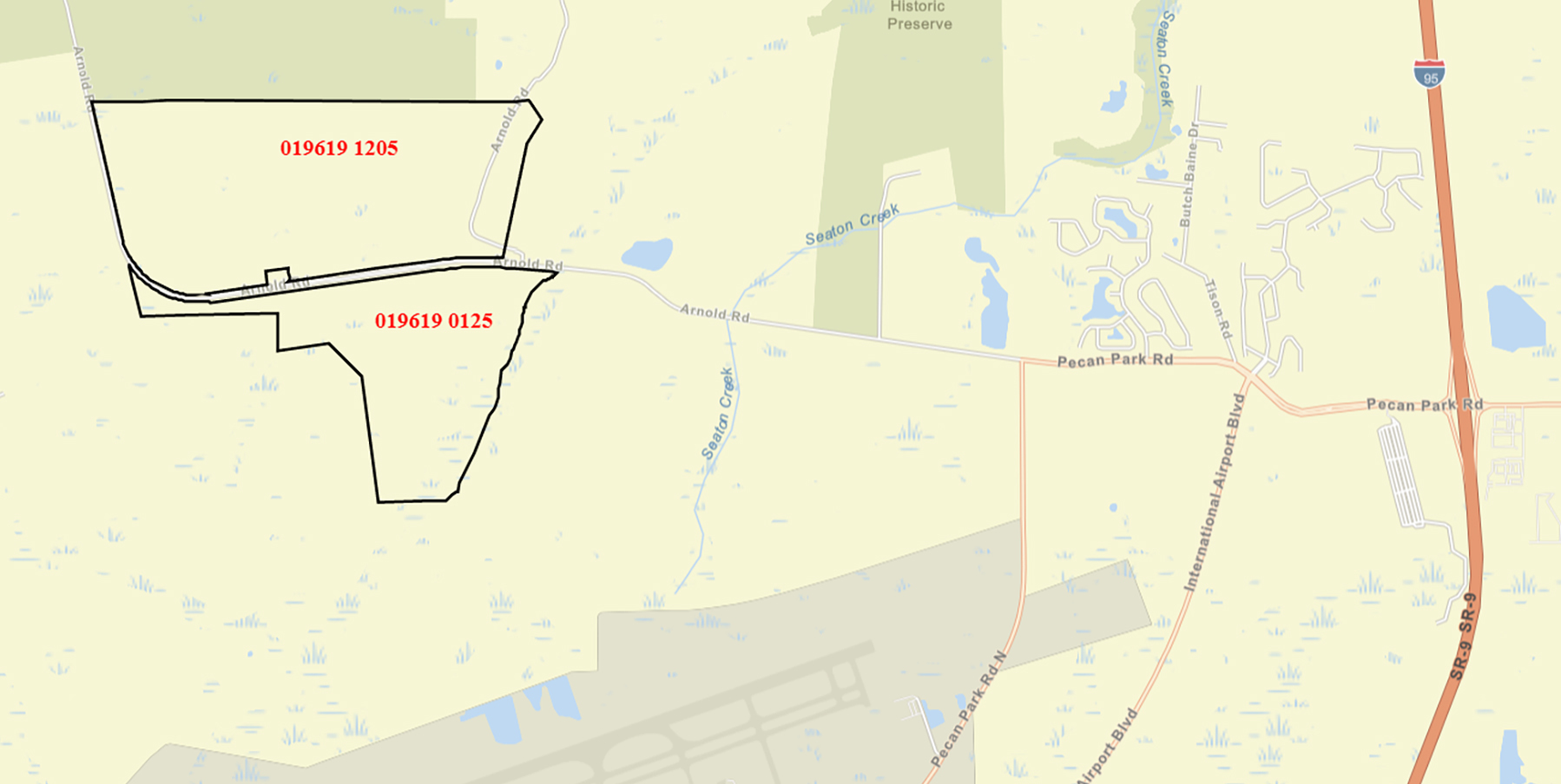 The property is North of Jacksonville International Airport and west of Interstate 95.