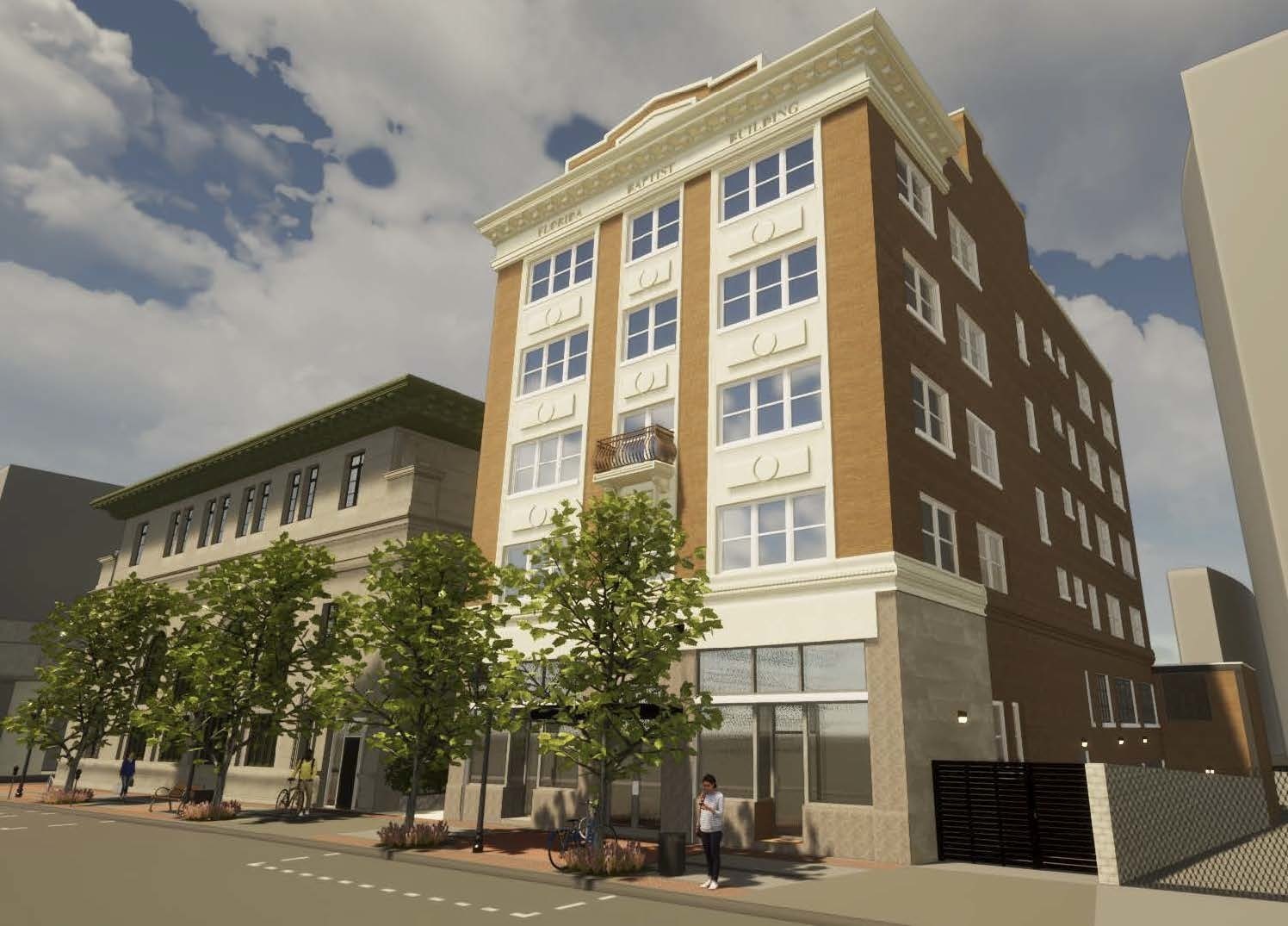 J. Lea Florals will open on the first floor of the Florida Baptist Building, which is being redeveloped at 218 W. Church St. in the North Core of Downtown.
