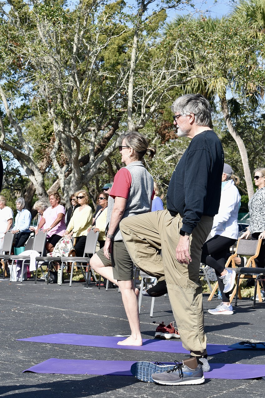 Lisa Pappas and Michael Weiss sample the fitness classes at TPC on Tuesday morning.