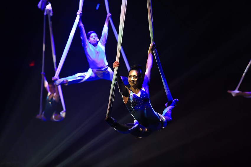 Circus Arts Conservatory students perform with silks.
