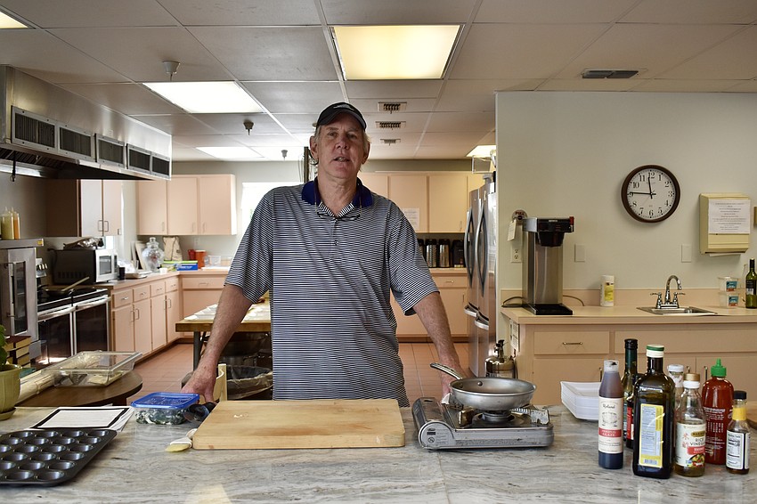 Chef David Stone prepping in the chapel's kitchen for a special cooking class.