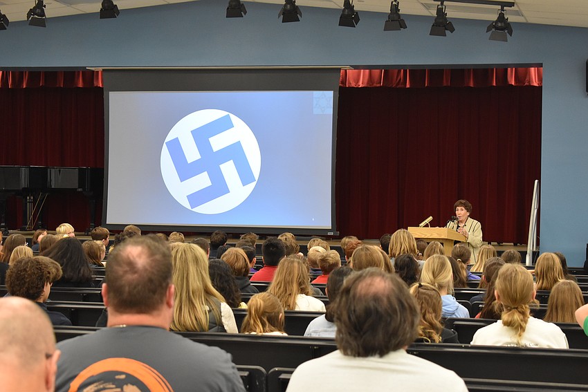 Ginette Hersh shares her story as a Holocaust child survivor to Southside Elementary students.