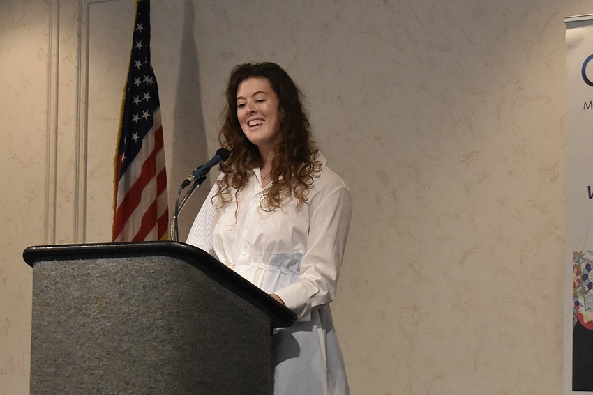 Allison Schmitt speaks to the Compeer crowd about her personal struggles with depression.