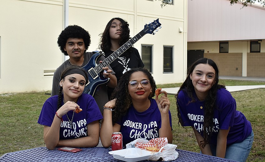 Booker High School students Gus Baizabal,Tristan Tran, Julia Rodrigues, Asia Jones-Spence and Anna Alarcon.